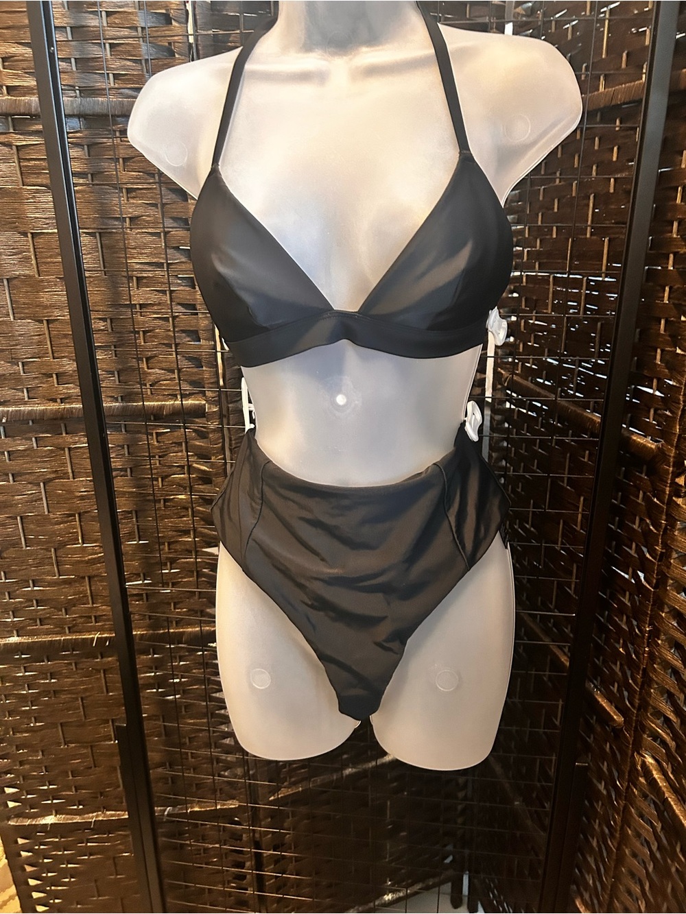 Aerie and Kendall Kyle Black Two-Piece High-Waist Bikini Set size 8-M